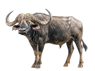 African cape buffalo bull powerful mammal isolated on transparent PNG
