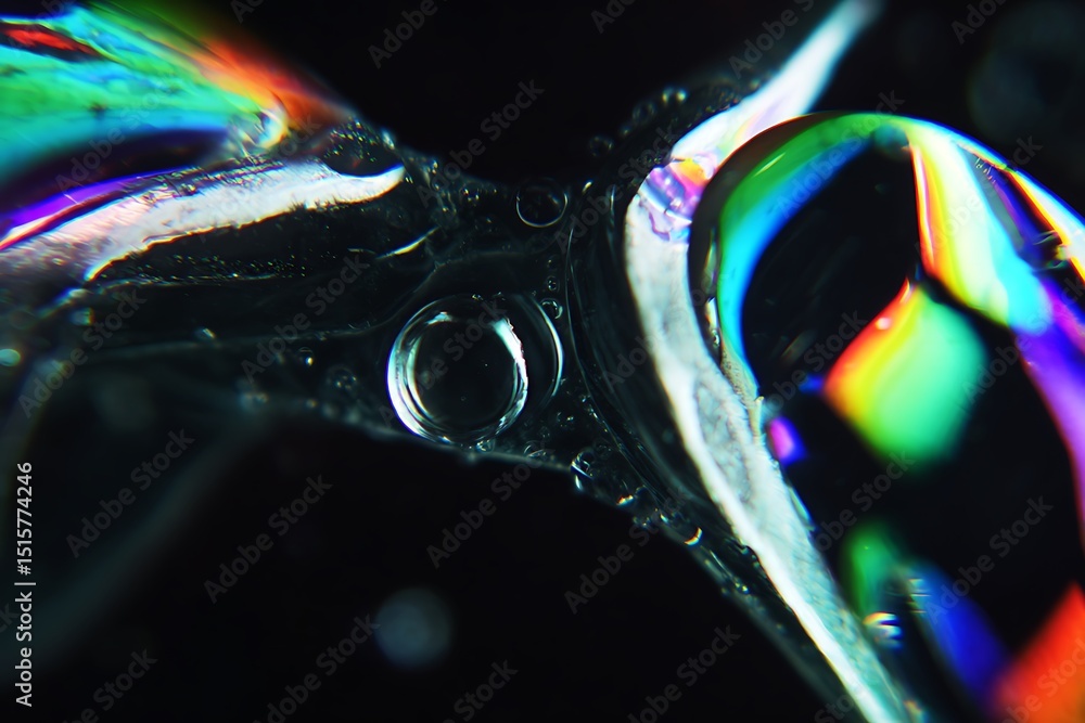 Poster iridescent liquid macro with colorful reflections