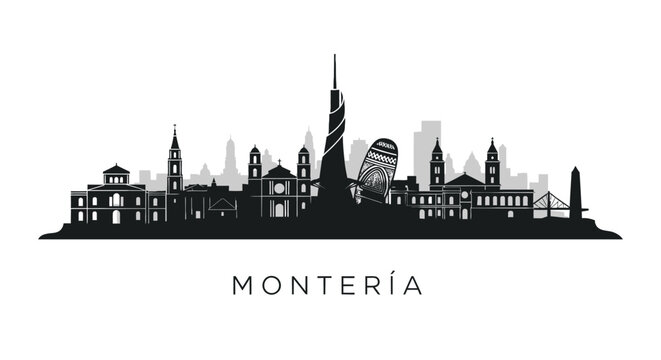 Monteria Colombia Skyline City silhouette vector.