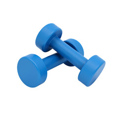 A pair of blue dumbbells resting on each other a plain black background image view isolated on transparent background