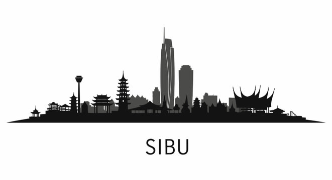 Sibu Sarawak Malaysia Skyline Silhouette.