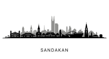 Obraz premium Sandakan City Skyline Black Vector Silhouette.