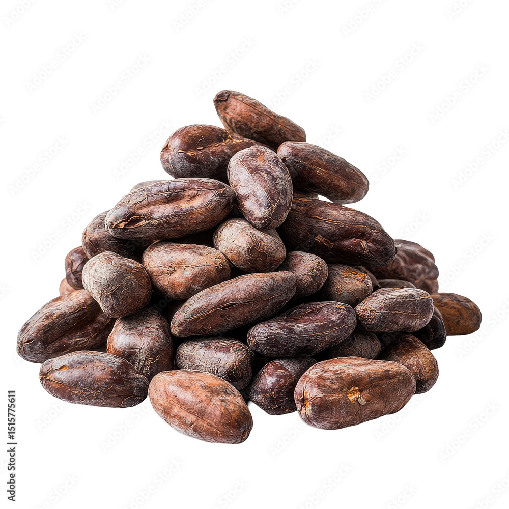 Aufkleber cocoa beans piled high in a natural arrangement isolated on a transparent background, showcasing the