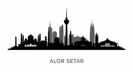 Obraz premium Alor Setar Skyline with Malaysia Cityscape Silhouette.