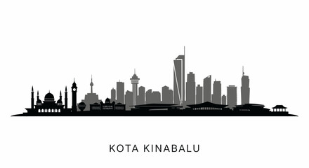 Obraz premium Kota Kinabalu Skyline Vector Silhouette.