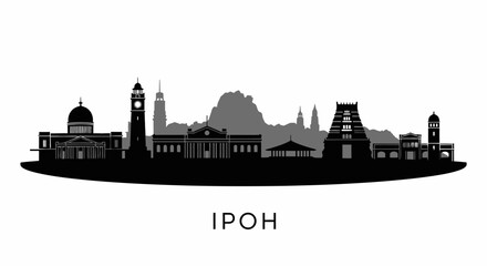Obraz premium Ipoh Skyline Silhouette with Malaysia Landmark.