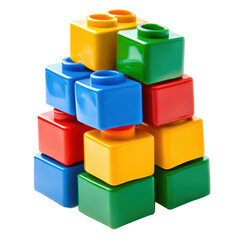 Colorful plastic building blocks stacked to create a vibrant structure that showcases creativity and play, Block toy plastic construction toy isolated building block building brick