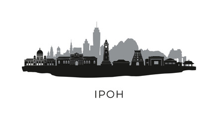 Obraz premium Ipoh City Skyline with Malaysia, Silhouette, and Landmark.