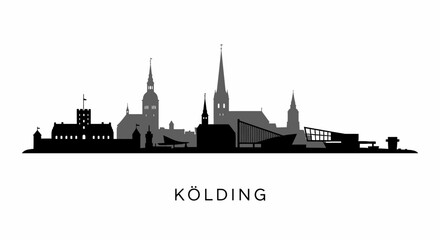 Fototapeta premium Kolding with Denmark Skyline, and Black Silhouette.
