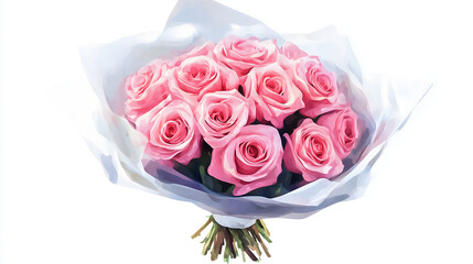 Romantic Pink Rose Bouquet in Artistic Watercolor Illustration