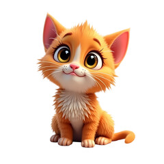 Fototapeta premium An cartoon orange kitten with big eyes sitting and looking up on a transparent background isolated on transparent background