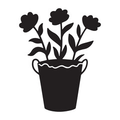 Flower tub silhouette illustration featuring detailed edges Silhouette white background.