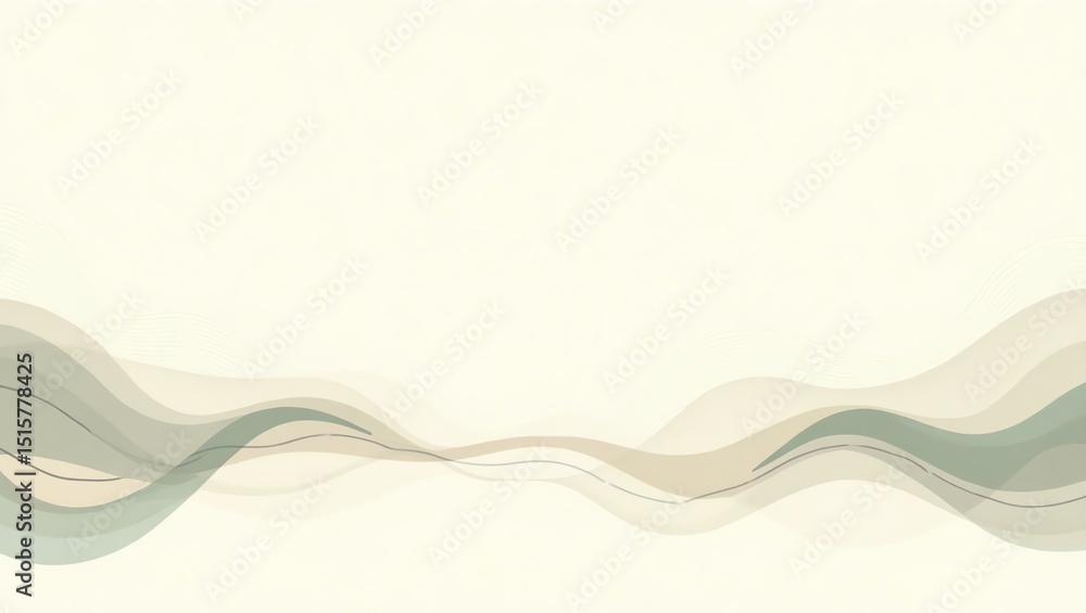 Poster abstract pastel wave lines design with soft curves on cream background