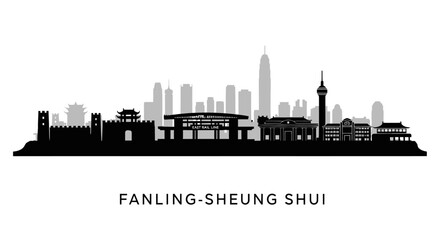 Fototapeta premium FanlingSheung Shui Skyline Hong Kong Silhouette.
