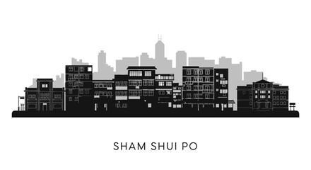 Sham Shui Po with Hong Kong Skyline Vector.
