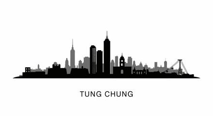 Obraz premium Tung Chung Hong Kong Skyline Silhouette.