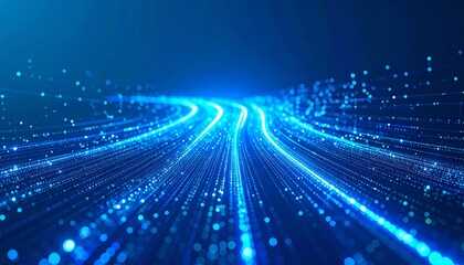 Big Data Abstract Tech Background – Glowing Data Streams, Grid Networks & Futuristic HUD Elements in Blue Sci-Fi Style