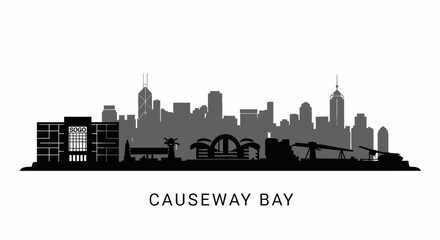 Obraz premium Hong Kong Causeway Bay Skyline Silhouette.