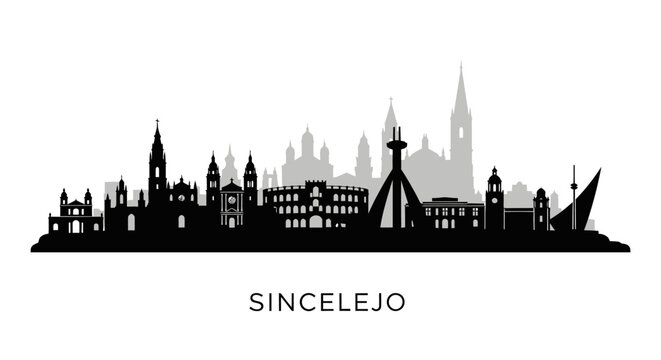 Sincelejo Skyline with Colombia, and Black Silhouette.