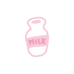 シンプルで可愛い手描き風ミルクボトルのイラスト ピンク