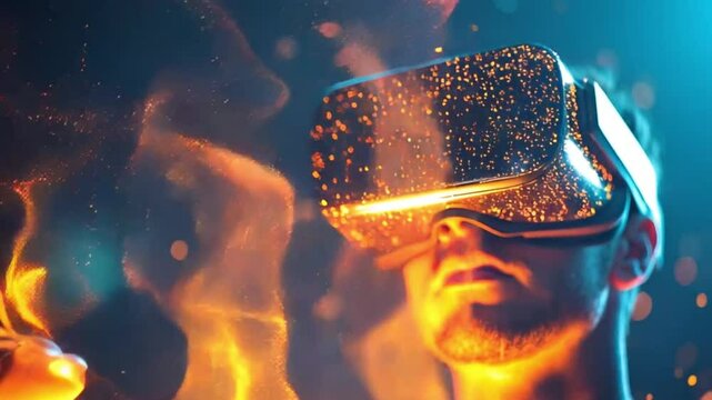 A man wearing a VR headset connected technology