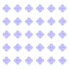 アジサイのがくをモチーフにした数字ラベルアイコンセット 61-90 パステルカラー