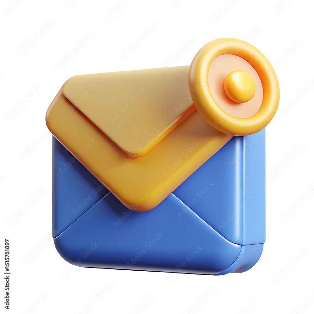 Poster 3d rendered email icon with notification, digital communication and messaging concept