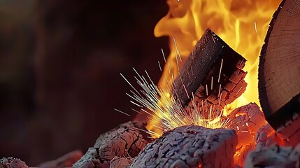 Fire sparks caught in slow cinematic motion, drifting softly in a dark environment with glowing embers