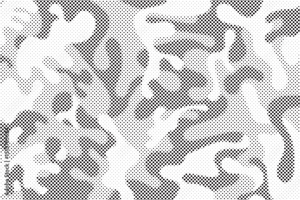 Poster Abstract halftone seamless camouflage pattern. Repeating digital dotted hexagonal camo military texture background. Abstract modern fabric textile ornament. Vector illustration.