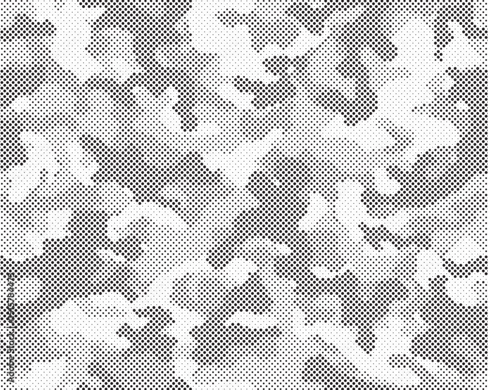 Poster Abstract halftone seamless camouflage pattern. Repeating digital dotted hexagonal camo military texture background. Abstract modern fabric textile ornament. Vector illustration.