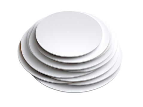 Stack of White Plates: A minimalist image showcasing a neatly stacked arrangement of circular white plates, gradually decreasing in size, creating a visually appealing and orderly composition.
