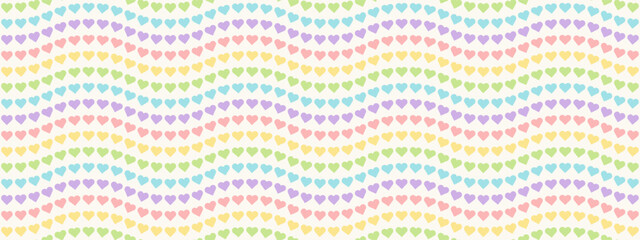 Wavy Rainbow Heart Mosaic, seamless vector pattern with colorful hearts in a retro vintage rainbow palette. Perfect for backgrounds, textiles, and festive banner designs, sweet pastel colors