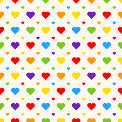 Rainbow Heart Mosaic, seamless vector pattern with colorful hearts in a rainbow palette. Perfect for backgrounds, textiles, and festive banner designs, love diversity concept