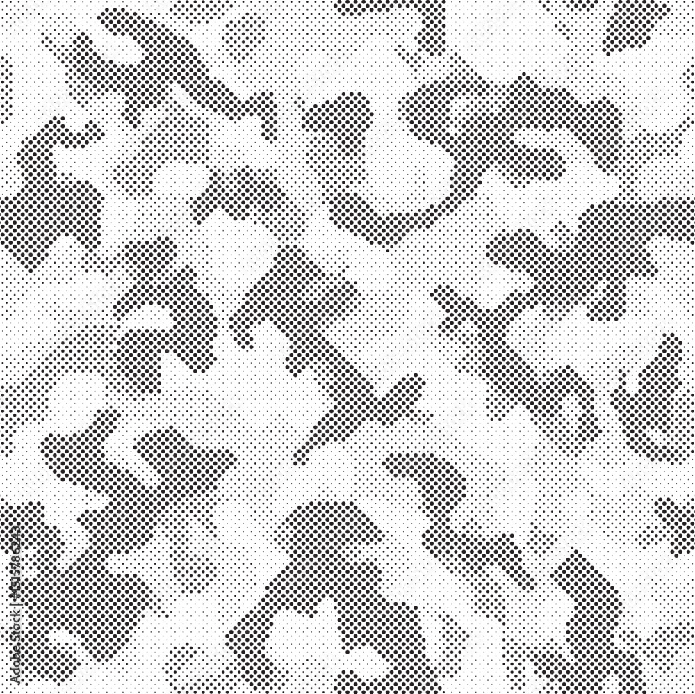 Poster Abstract halftone seamless camouflage pattern. Repeating digital dotted hexagonal camo military texture background. Abstract modern fabric textile ornament. Vector illustration.