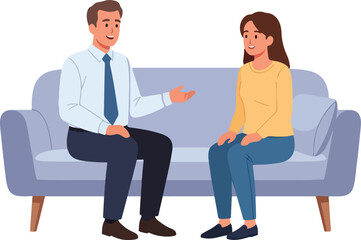 Fototapeta premium Wise male Professional Actively Engaging in an Empathetic and Supportive Conversation with a Young Girl Seated on a Couch.