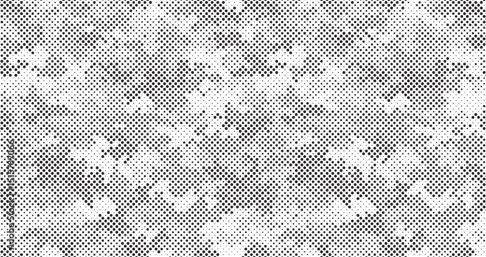 Poster Abstract halftone seamless camouflage pattern. Repeating digital dotted hexagonal camo military texture background. Abstract modern fabric textile ornament. Vector illustration.
