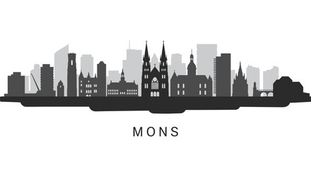 Obraz premium Mons Belgium City Skyline Silhouette with Vector.