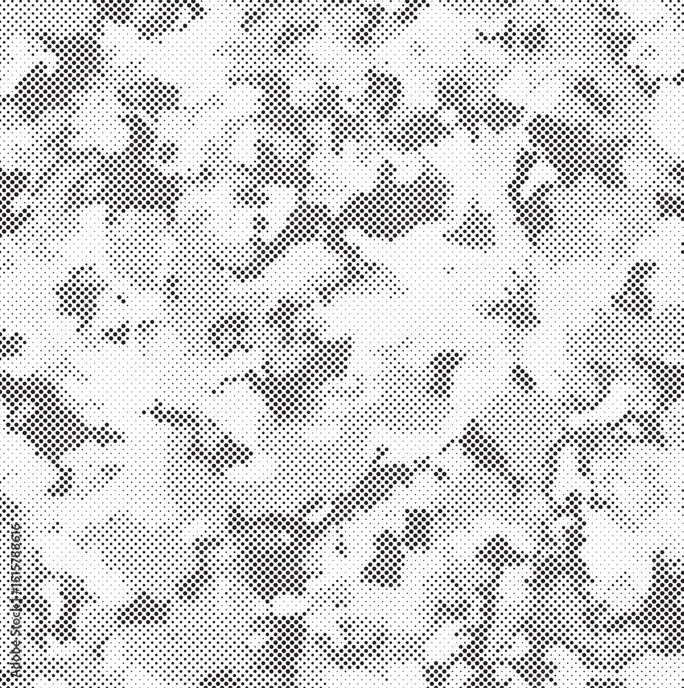 Poster Abstract halftone seamless camouflage pattern. Repeating digital dotted hexagonal camo military texture background. Abstract modern fabric textile ornament. Vector illustration.