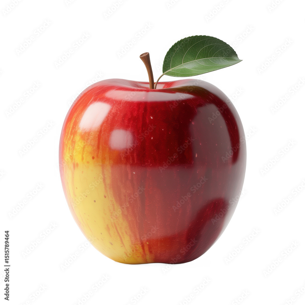 Poster red apple with leaf isolated on transparent background
