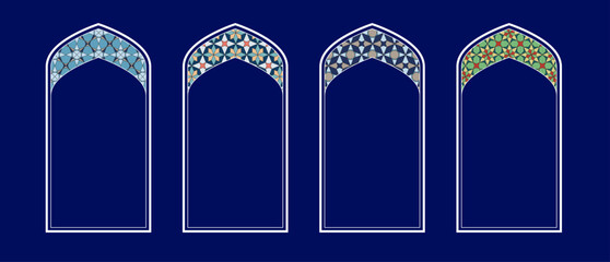 Intricate Islamic window designs showcasing geometric patterns and vibrant colors