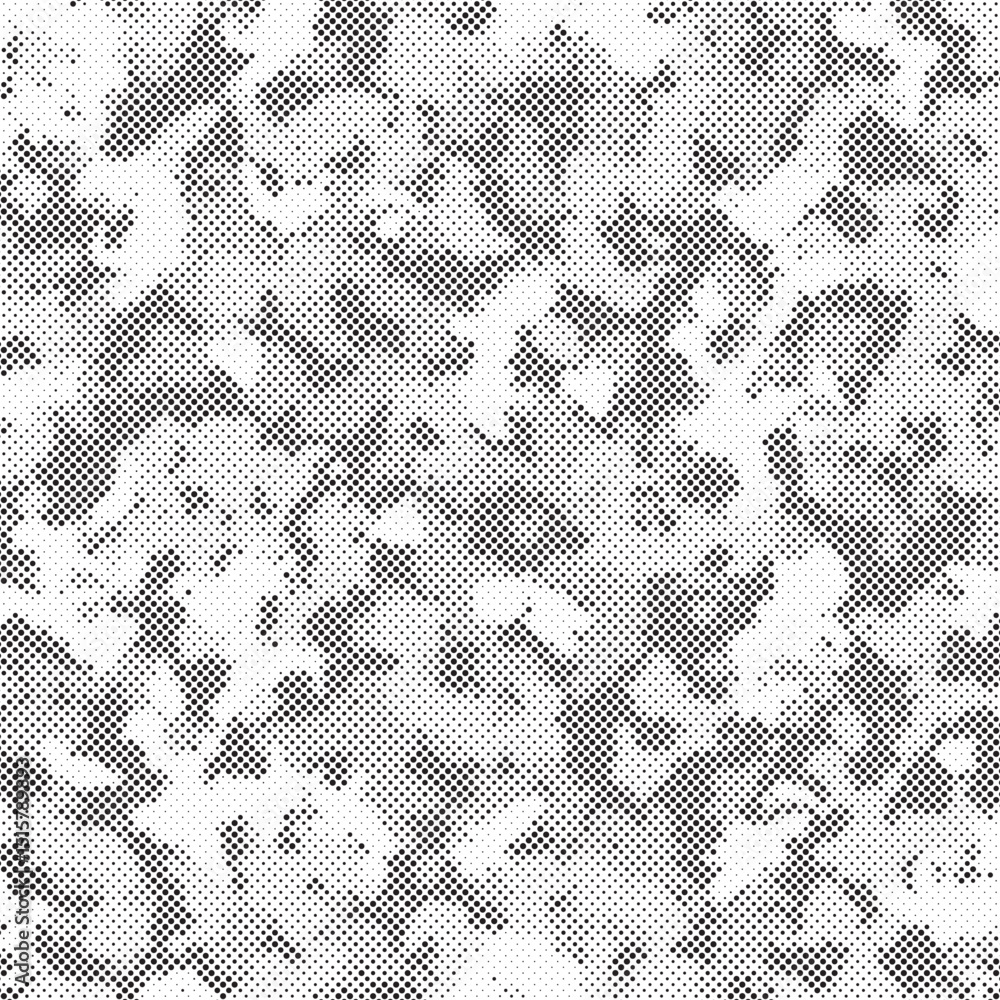 Poster Abstract halftone seamless camouflage pattern. Repeating digital dotted hexagonal camo military texture background. Abstract modern fabric textile ornament. Vector illustration.