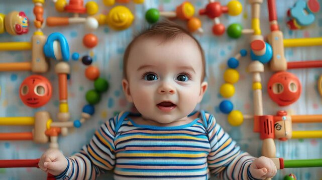 Baby kids toys frame on background, Toy many colorful educational wooden. play, Top view, executive function, kid, skill, education, intelligence quotient, emotional quotient, childhood, development