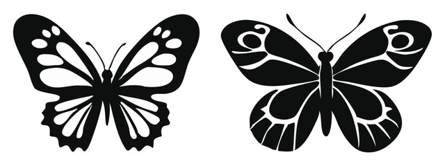 Fototapeta premium Butterfly Silhouette Collection, Black and White Nature Pattern Elements, On White Background 