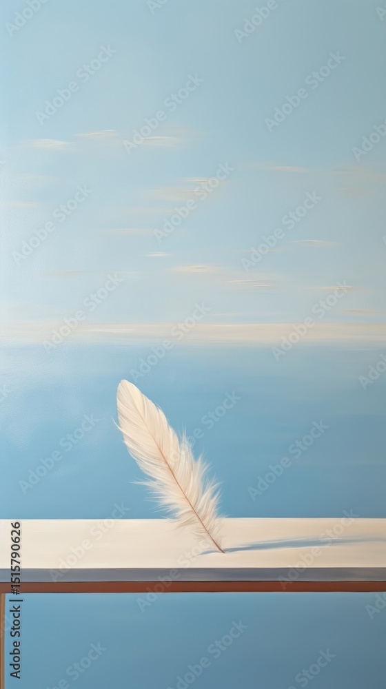 Poster a feather on the table next to the window with sky background nature lightweight tranquility.