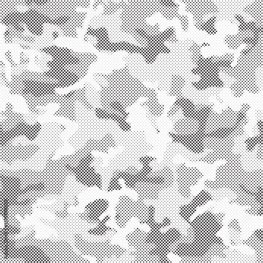 Poster Abstract halftone seamless camouflage pattern. Repeating digital dotted hexagonal camo military texture background. Abstract modern fabric textile ornament. Vector illustration.