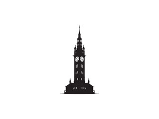 Fototapeta premium Clock Tower Silhouette Vector – Historic Architecture and City Landmark Design.