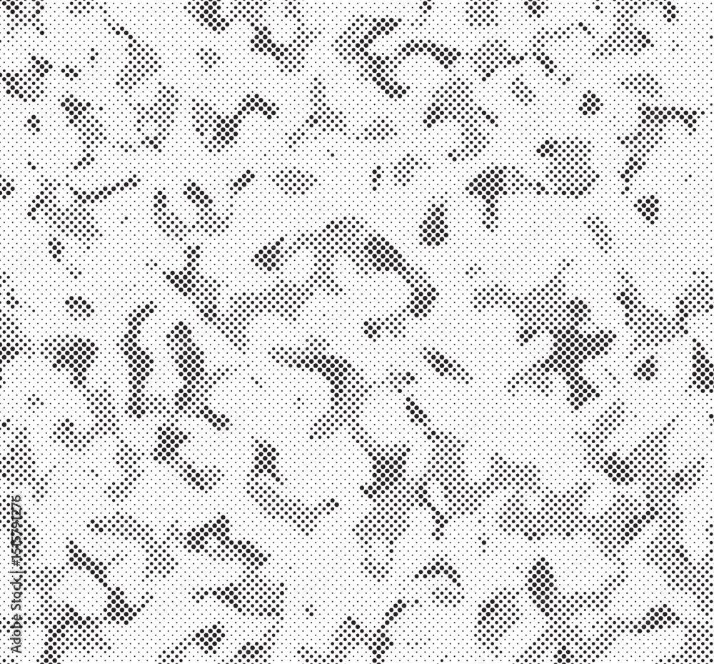 Poster Abstract halftone seamless camouflage pattern. Repeating digital dotted hexagonal camo military texture background. Abstract modern fabric textile ornament. Vector illustration.