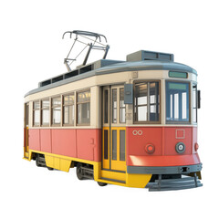 Vintage red and yellow tram isolated on transparent background