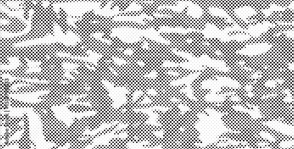 Poster Abstract halftone seamless camouflage pattern. Repeating digital dotted hexagonal camo military texture background. Abstract modern fabric textile ornament. Vector illustration.