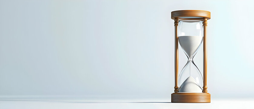 Vintage Hourglass With Wooden Base On Light Gray Background